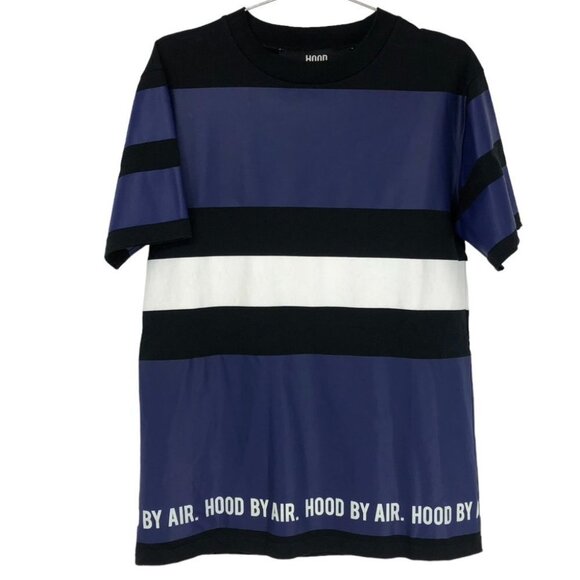 Hood By Air Blue and black/white Colorblock Striped Logo T-Shirt size S - Picture 2 of 16
